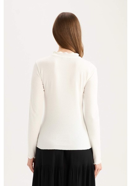 Yarım Balıkçı Yaka Fitilli Kaşkorse Uzun Kollu Tesettür Tişört Tunik B2389AX25SP