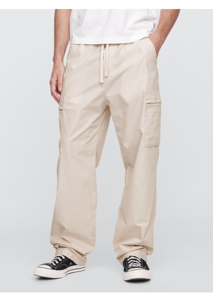 Erkek Açık Kahverengi Kargo Baggy Poplin Pantolon indirimleri