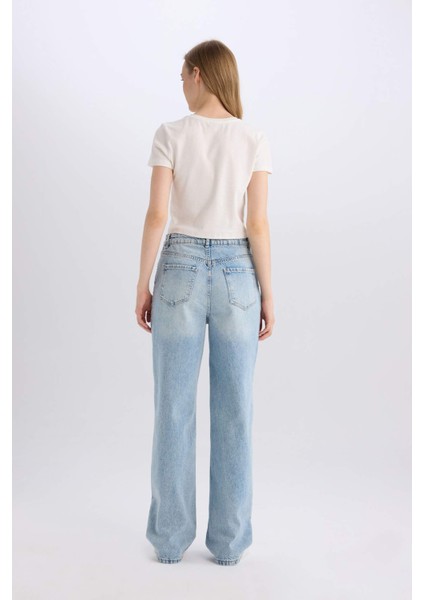 90's Wide Leg Yüksek Bel Uzun Jean Yıkamalı Pantolon E4269AX25SP