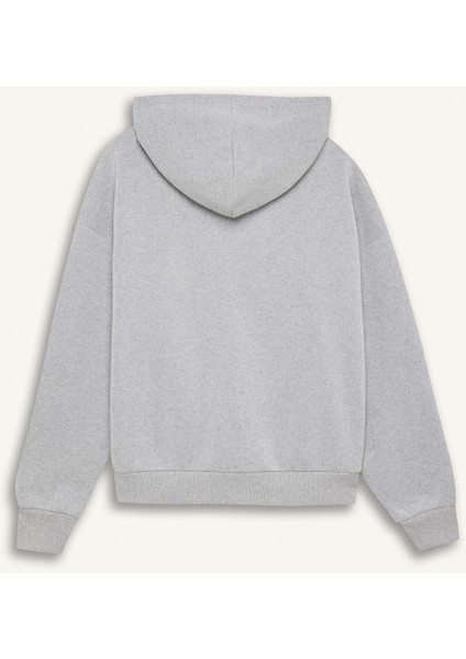 Oversize Geniş Kalıp Kapüşonlu Baskılı Kalın Sweatshirt E3658AXNS