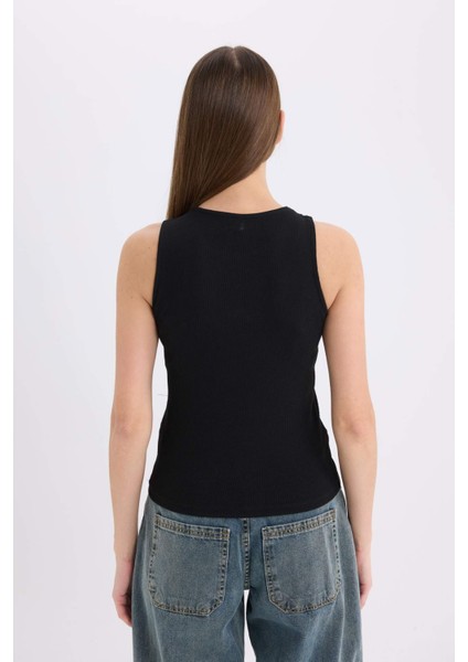 Slim Fit Dar Kesim Bisiklet Yaka Fitilli Kaşkorse Siyah Atlet A3422AX25SP
