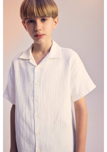 Erkek Çocuk Oversize Geniş Kalıp Polo Yaka Müslin Kısa Kollu Gömlek fiyatları