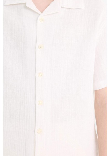 Erkek Çocuk Oversize Geniş Kalıp Polo Yaka Müslin Kısa Kollu Gömlek