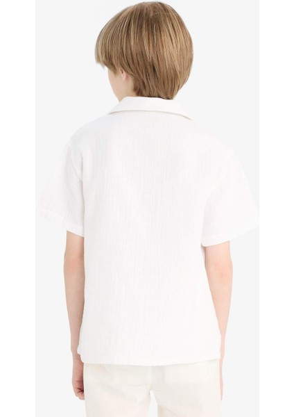 Erkek Çocuk Oversize Geniş Kalıp Polo Yaka Müslin Kısa Kollu Gömlek