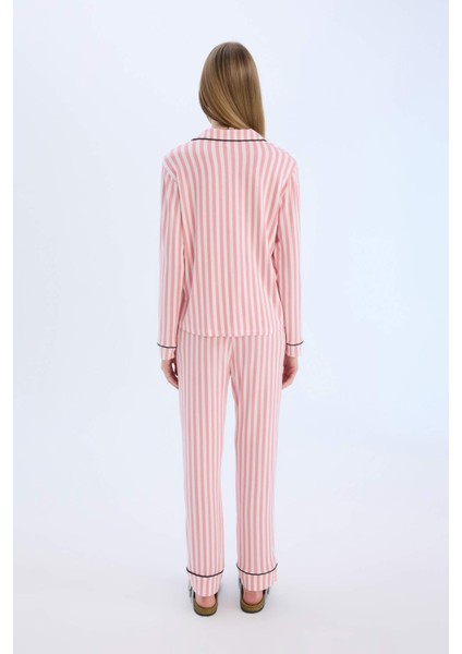 Pijama Takımı Çizgili Uzun Kollu Üst Beli Lastikli Uzun Alt-Fall in Love D6845AX25SP