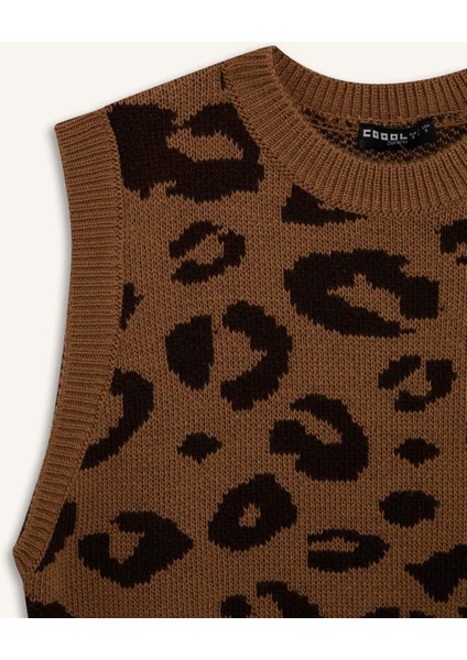 Coool Bisiklet Yaka Leopar Desenli Triko Süveter E4461AX25SP