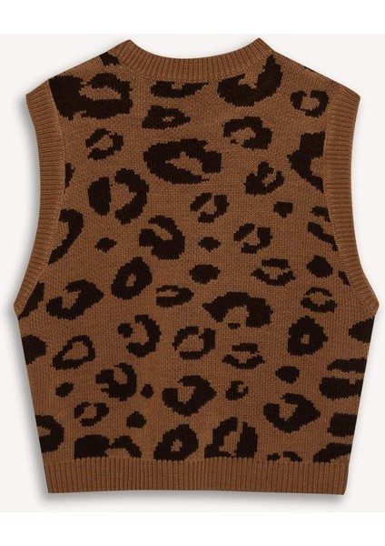 Coool Bisiklet Yaka Leopar Desenli Triko Süveter E4461AX25SP