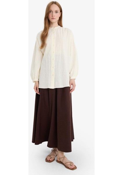 Relax Fit Gofre Dokulu Uzun Kollu Tesettür Gömlek Tunik D4145AX25SP