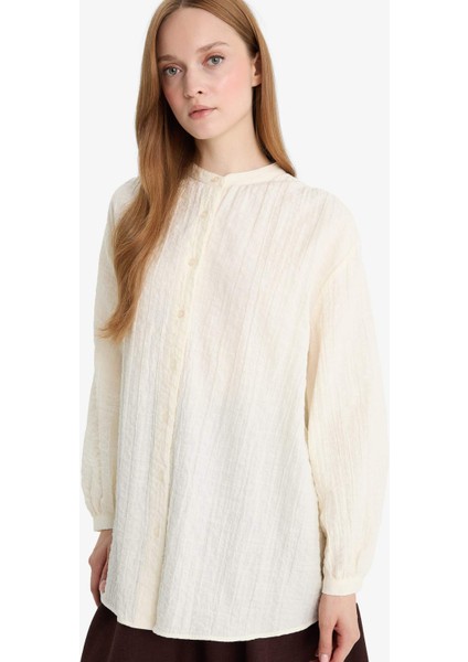 Relax Fit Gofre Dokulu Uzun Kollu Tesettür Gömlek Tunik D4145AX25SP