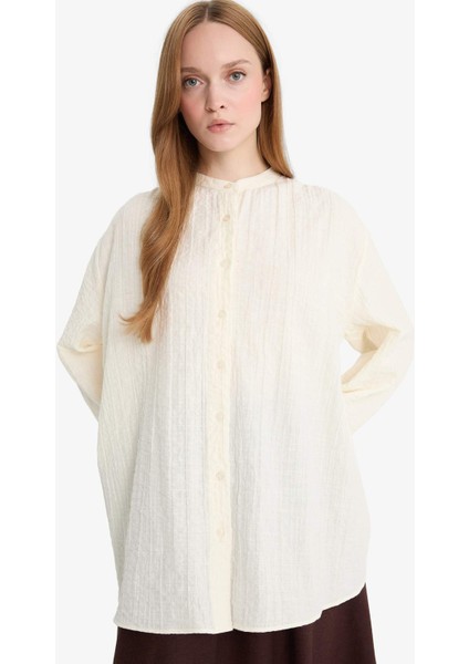Relax Fit Gofre Dokulu Uzun Kollu Tesettür Gömlek Tunik D4145AX25SP