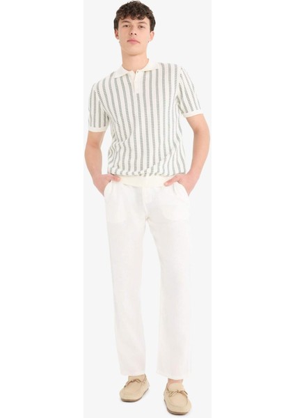 %100 Keten Relax Fit Rahat Kesim Düz Paça Yazlık Beyaz Pantolon C1117AX25SP fiyatları