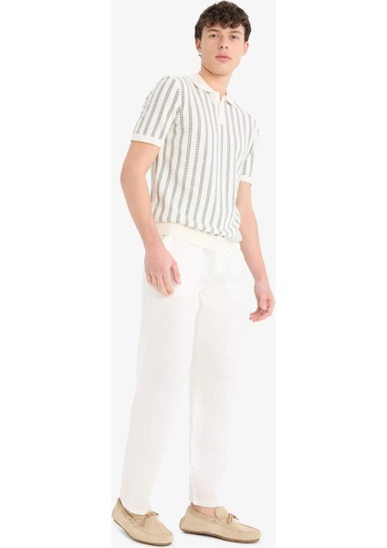 %100 Keten Relax Fit Rahat Kesim Düz Paça Yazlık Beyaz Pantolon C1117AX25SP modelleri