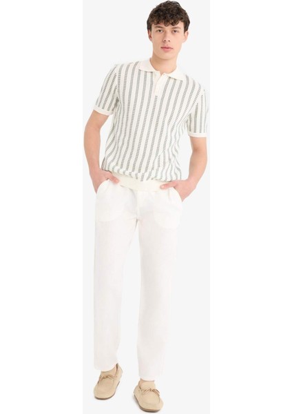 %100 Keten Relax Fit Rahat Kesim Düz Paça Yazlık Beyaz Pantolon C1117AX25SP fırsatları