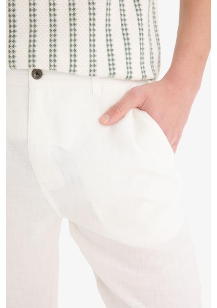 %100 Keten Relax Fit Rahat Kesim Düz Paça Yazlık Beyaz Pantolon C1117AX25SP indirimleri