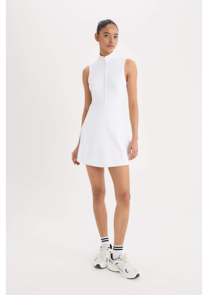 Fit Standart Fit Fermuarlı Dik Yaka Kolsuz Mini Tenis Elbisesi D9320AX25SP