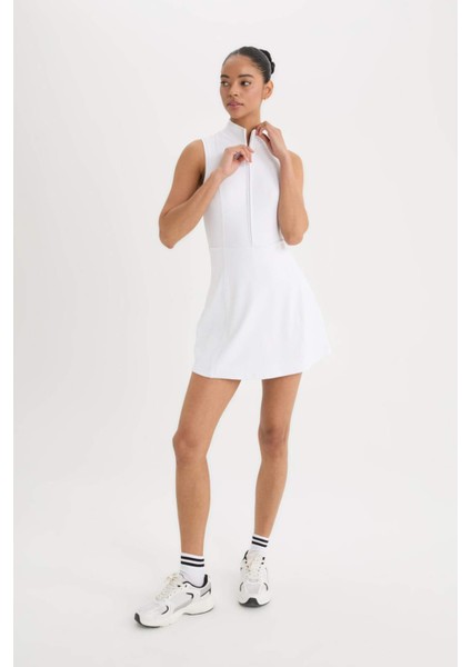 Fit Standart Fit Fermuarlı Dik Yaka Kolsuz Mini Tenis Elbisesi D9320AX25SP