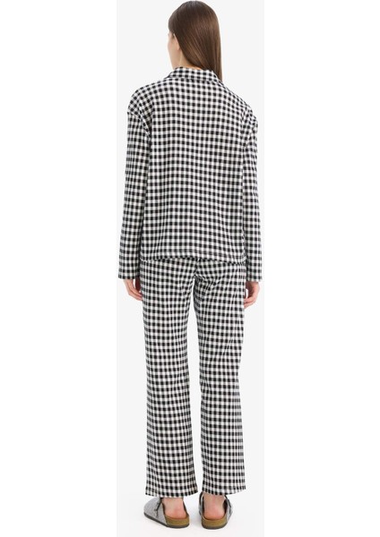 Pijama Takımı Kareli Uzun Kollu Üst Beli Lastikli Uzun Alt-Fall in Love E3464AX25SP