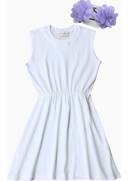 0001 - Kız Çocuk Krem Elbise Lila Toka Takım