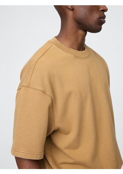 Erkek Açık Kahverengi Heavyweight Bisiklet Yaka Sweatshirt modelleri