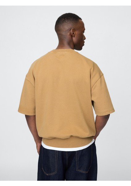 Erkek Açık Kahverengi Heavyweight Bisiklet Yaka Sweatshirt fırsatları