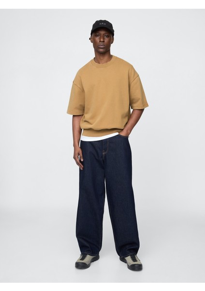 Erkek Açık Kahverengi Heavyweight Bisiklet Yaka Sweatshirt indirimleri