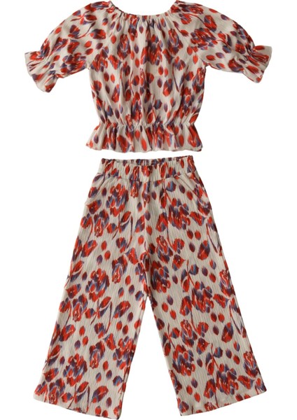 Kız Çocuk Çiçekli Turuncu Alt Üst Takım