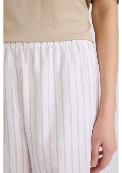Pijama Takımı Regular Fit Bisiklet Yaka Baskılı Kısa Kollu Üst Çizgili Uzun Alt-Fall in Love E3483AX25SP