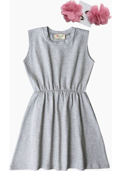 0010 - Kız Çocuk Gri Elbise Somon Toka Takım fırsatları