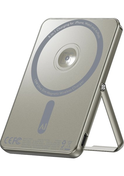 PW580 5.000 Mah 20W Type-C 15W Kablosuz Şarj 3W Saat Şarj ve 5W Kulaklık Şarj Destekli Pd Hızlı Şarj Magsafe Powerbank - Titanyum Ynsmr fiyatları