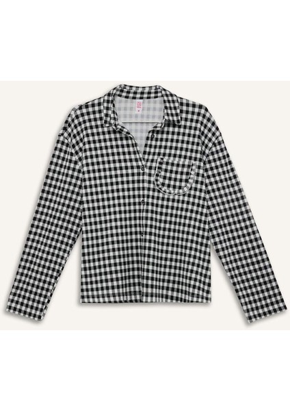 Pijama Takımı Kareli Uzun Kollu Üst Beli Lastikli Uzun Alt-Fall in Love E3464AX25SP