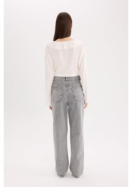 90's Wide Leg Yüksek Bel Uzun Jean Yıkamalı Pantolon E3174AX25SP