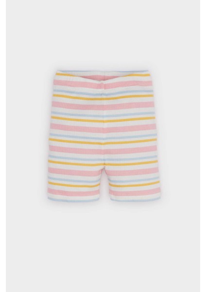 Kız Bebek Pijama Takımı Baskılı Kısa Kollu Fitilli Kaşkorse Üst Beli Lastikli Çizgili Şort E4646A525SM