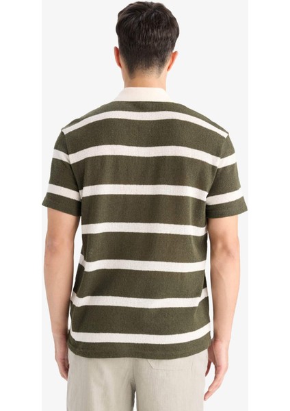 Regular Fit Polo Yaka Kısa Kollu Triko Görünümlü Tişört E3965AX25SM