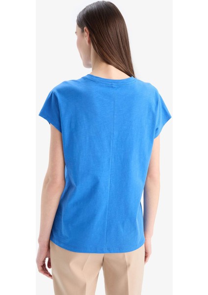 Bisiklet Yaka Flamlı Pamuk Kısa Kollu Tişört E4367AX25SM