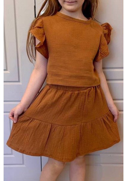 Kız Çocuk Müslin Kahverengi Etek Bluz Takım fiyatları