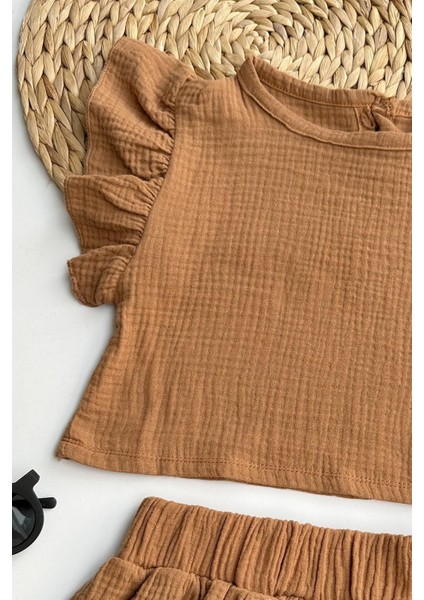 Kız Çocuk Müslin Kahverengi Etek Bluz Takım fırsatları