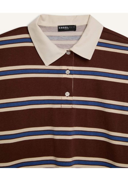 Coool Loose Fit Polo Yaka Çizgili Uzun Kollu Tişört E4915AX25SP