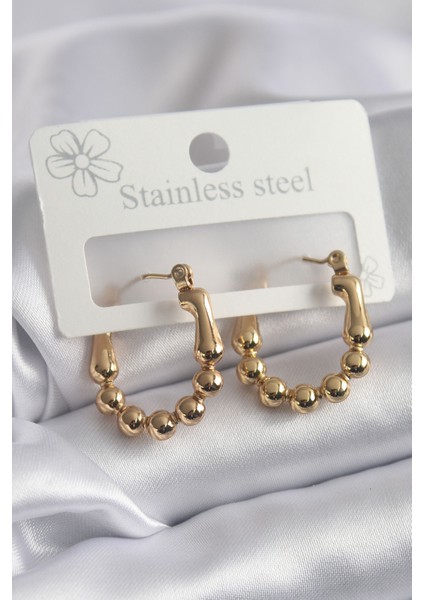 316L Çelik Gold Renk Topçuk Halka Model Kadın Küpe - TJ-BKP8301