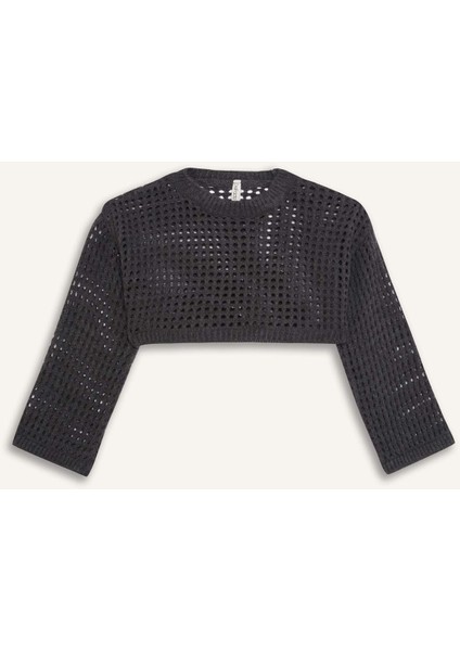 Kız Çocuk Crop Bisiklet Yaka Ajurlu Triko Kazak E4971A825SM