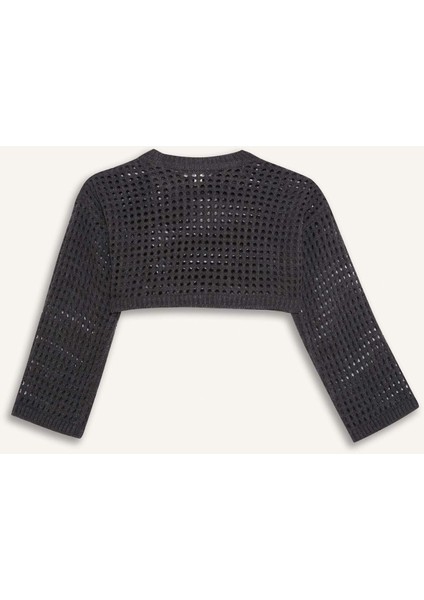 Kız Çocuk Crop Bisiklet Yaka Ajurlu Triko Kazak E4971A825SM