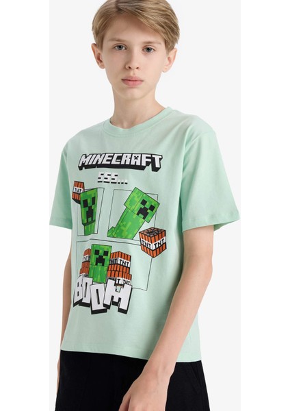 Erkek Çocuk Minecraft Bisiklet Yaka Kısa Kollu Tişört E4827A825SM