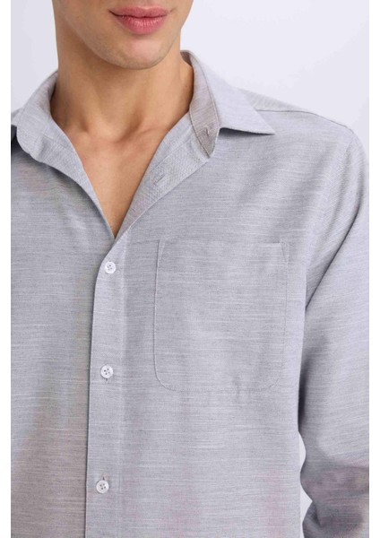 Modern Fit Polo Yaka Basic Düz Uzun Kollu Gömlek E5045AX25SM