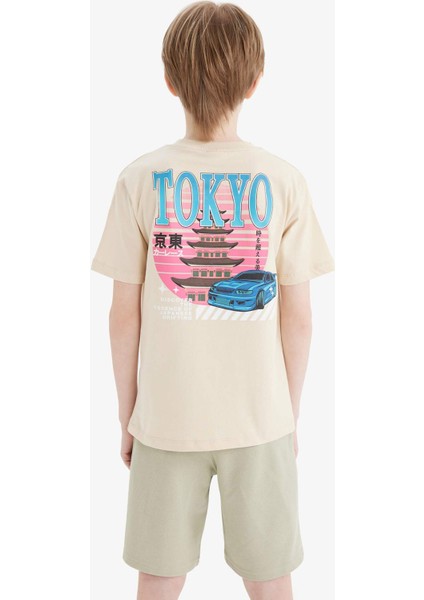 Erkek Çocuk Bisiklet Yaka Sırt Baskılı Kısa Kollu Tişört