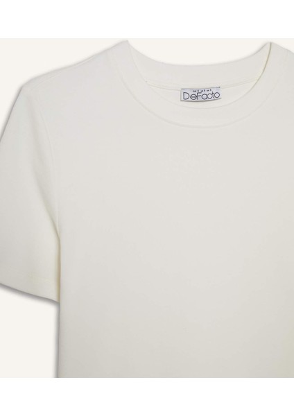 Regular Fit Bisiklet Yaka Basic Düz Kalın Kısa Kollu Beyaz Tişört D7579AX25SP