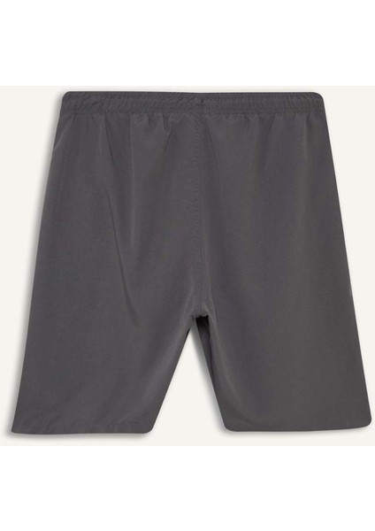 Regular Fit Kısa Boy Cepli File Astarlı Beli Bağcıklı Düz Hafif Kumaş Deniz Şortu E5133AXNS