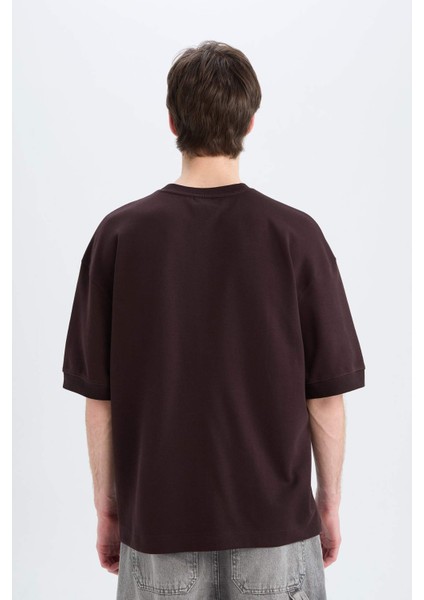 Loose Fit Bisiklet Yaka Baskılı Kısa Kollu Ağır Kumaş Tişört C0896AX25SM