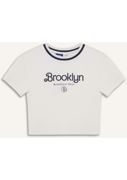 fit Nba New York Knicks Slim Fit Crop Bisiklet Yaka Ribana Kısa Kollu TIŞÖRT E3612AX25SM