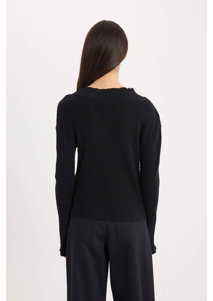Slim Fit Dar Kesim Yarım Balıkçı Yaka Basic Düz Fitilli Kaşkorse Uzun Kollu Tişört C8473AX24AU