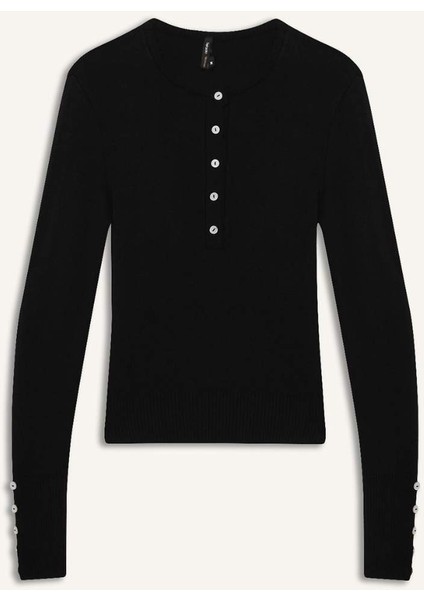 Fitted Bisiklet Yaka Basic Düz Siyah Triko Kazak E5345AX25SP