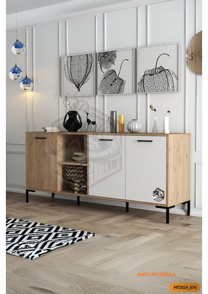 Tamamı Mdf Sinem 3 Kapaklı Çift Renkli Çok Amaçlı Konsol Salon / Yemek Odası / Oturma Odası